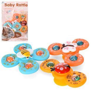 Сенсорна розвивальна іграшка-спінер на присосці для малюків Baby Rattle 6329 з брязкальцем (набір 3 шт, від 3 місяців)