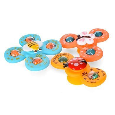 Сенсорна розвивальна іграшка-спінер на присосці для малюків Baby Rattle 6329 з брязкальцем (набір 3 шт, від 3 місяців)