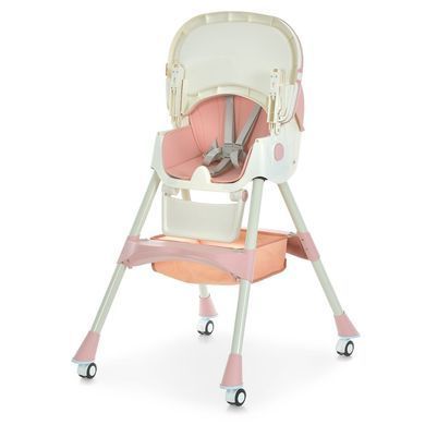 Стульчик для кормления Bambi (Бемби) M 6302 Pink &mdash; с ремнями безопасности и колесиками, розовый.