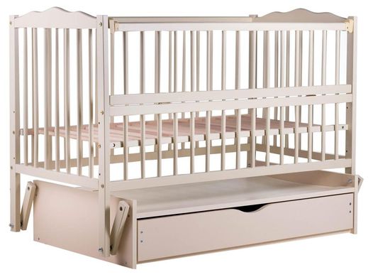 Дитяче ліжечко (кровать) ТМ Дубик-М Веселка для новонароджених з відкидною боковиною + маятник та шухляда дерево бук слонова кістка