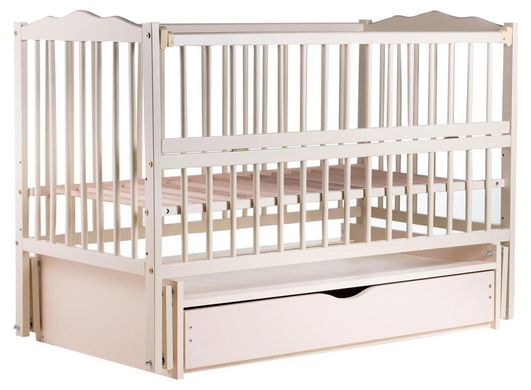 Дитяче ліжечко (кровать) ТМ Дубик-М Веселка для новонароджених з відкидною боковиною + маятник та шухляда дерево бук слонова кістка