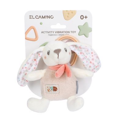 Набор игрушек-погремушек EL CAMINO ME 1219 из 3-х предметов (подвеска-растяжка для коляски, подвеска с вибрацией, пищалка+прорезыватель), зайчик 5шт, розовый