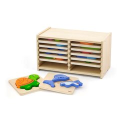Набір дерев'яних міні-пазлів Viga Toys зі стійкою для зберігання, 12 шт. (51423)