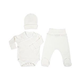 Набір в пологовий Twins Ego Organic (боді штани шапка), ecru, беж світлий, 48р