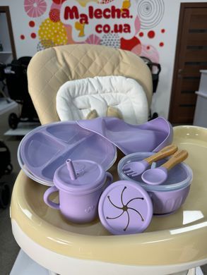 Набор силиконовой посуды Kinderkit EasyMeal Lavender Bloom Y2 новый (6 элементов; 2 крышки)