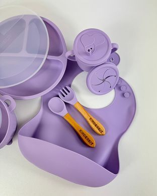 Набор силиконовой посуды Kinderkit EasyMeal Lavender Bloom Y2 новый (6 элементов; 2 крышки)