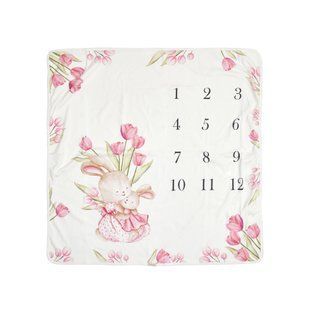 Детский плед Twins BabyDo 85x80 Календарь роста Кролики бежевый/розовый