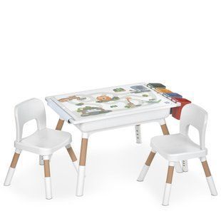 Детский столик Bambi M 6391 цветной с двумя стульчиками, рулоном для рисования и контейнерами.