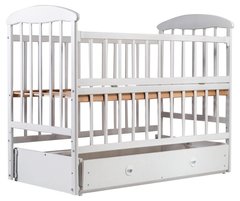Дитяче ліжечко (кровать) Наталка ОБМЯО для новонароджених з відкидною боковиною + маятник з шухлядою, дерево вільха (біла)