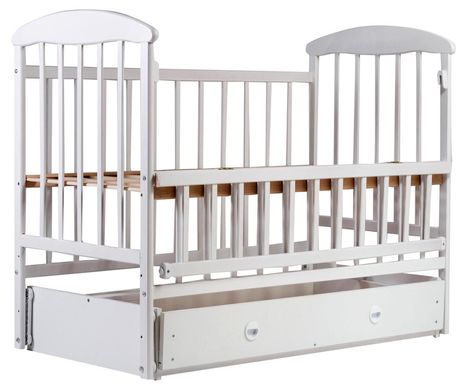 Дитяче ліжечко (кровать) Наталка ОБМЯО для новонароджених з відкидною боковиною + маятник з шухлядою, дерево вільха (біла)