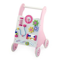 Детские ходунки-каталка Viga Toys с бизибордом, розовый (50178)