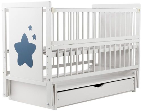 Дитяче ліжечко (кровать) ТМ Дубик-М Зірочка для новонароджених з відкидною боковиною + маятник з шухлядою, дерево бук (білий)