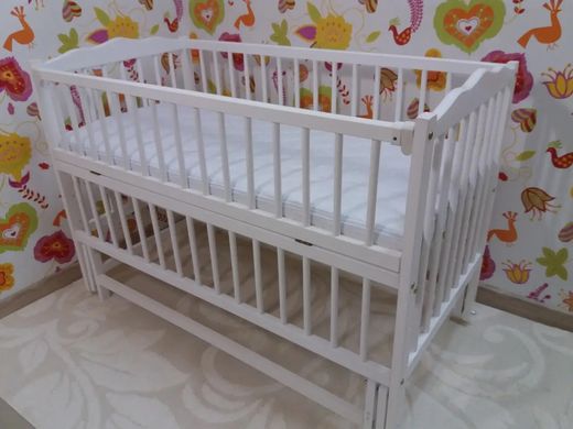 Дитяче ліжечко (кровать) ТМ Дубик-М Веселка для новонароджених з відкидною боковиною + маятник, дерево бук (білий)