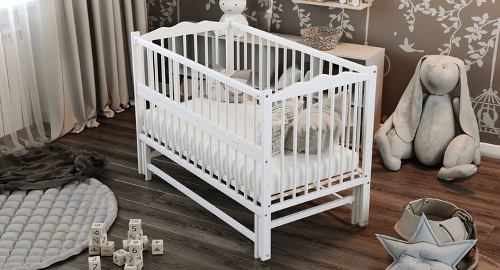 Дитяче ліжечко (кровать) ТМ Дубик-М Веселка для новонароджених з відкидною боковиною + маятник, дерево бук (білий)