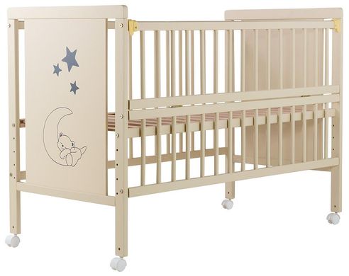 Дитяче ліжечко (кровать) ТМ Дубик-М Ведмедик для новонароджених з відкидною боковиною на колесиках (слонова кістка)
