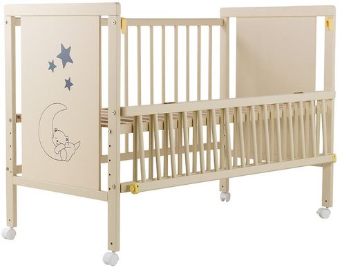 Дитяче ліжечко (кровать) ТМ Дубик-М Ведмедик для новонароджених з відкидною боковиною на колесиках (слонова кістка)