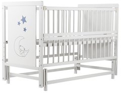 Дитяче ліжечко (кровать) ТМ Дубик-М Ведмедик для новонароджених з відкидною боковиною + маятник, дерево бук (білий)
