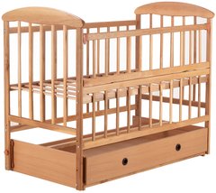 Дитяче ліжечко (кровать) Наталка ОСМЯО для новонароджених з відкидною боковиною + маятник з шухлядою, дерево вільха (світла)