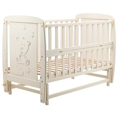 Дитяче ліжечко (кровать) ТМ Дубик-М Умка для новонароджених з відкидною боковиною + маятник, дерево бук (слонова кістка)