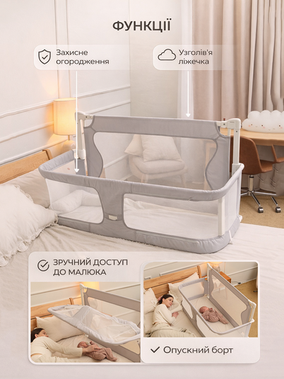 Защитный бортик кроватка-барьер на родительскую кровать для