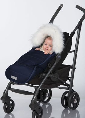 Зимовий конверт-кокон в коляску на натуральній овчині Baby XS ДоРечі Синій з Опушкою