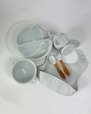 Набор силиконовой посуды Kinderkit EasyMeal Arctic Marble Y1 новый (6 элементов; 2 крышки)