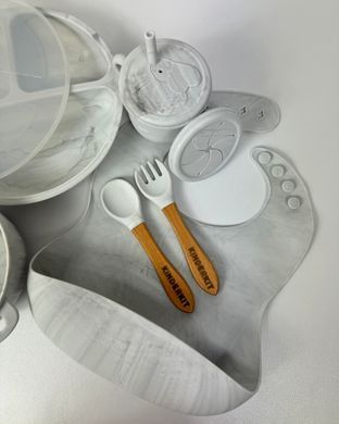 Набор силиконовой посуды Kinderkit EasyMeal Arctic Marble Y1 новый (6 элементов; 2 крышки)