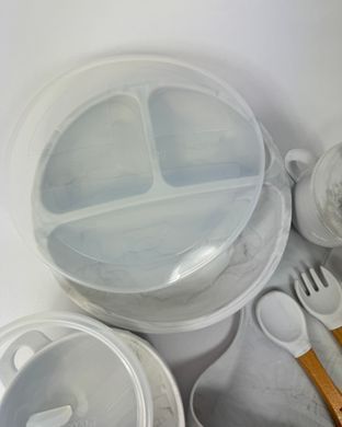 Набор силиконовой посуды Kinderkit EasyMeal Arctic Marble Y1 новый (6 элементов; 2 крышки)