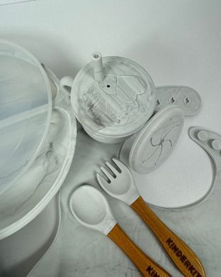 Набор силиконовой посуды Kinderkit EasyMeal Arctic Marble Y1 новый (6 элементов; 2 крышки)