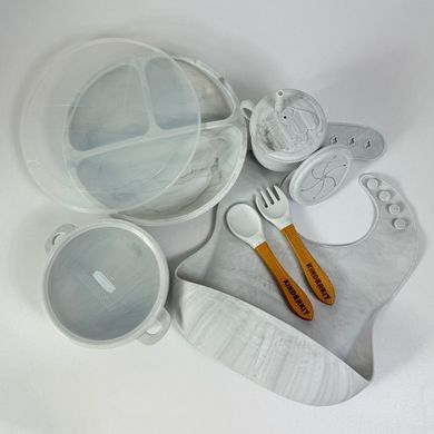 Набор силиконовой посуды Kinderkit EasyMeal Arctic Marble Y1 новый (6 элементов; 2 крышки)