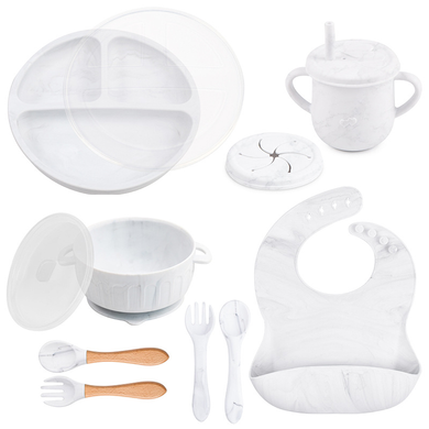 Набор силиконовой посуды Kinderkit EasyMeal Arctic Marble Y1 новый (6 элементов; 2 крышки)