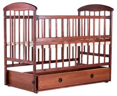 Дитяче ліжечко (кровать) Наталка ОТМЯО для новонароджених з відкидною боковиною + маятник з шухлядою, дерево вільха (темна)
