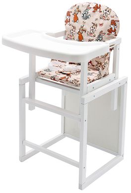 Стульчик- трансформер Babyroom (Бэбирум) Пони-240 белый пластиковая столешница бежевый (зайчики)