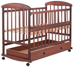 Дитяче ліжечко (кровать) Наталка ОТЯО для новонароджених з відкидною боковиною на колесиках з шухлядою (темна)