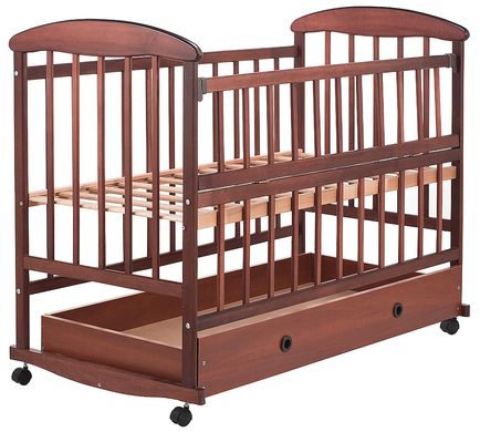 Дитяче ліжечко (кровать) Наталка ОТЯО для новонароджених з відкидною боковиною на колесиках з шухлядою (темна)