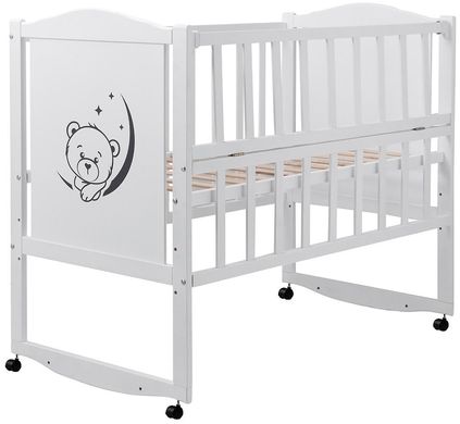 Дитяче ліжечко (кровать) ТМ Дубик-М Тедді для новонароджених з відкидною боковиною + фігурний бувець на колесиках, дерево бук (білий)