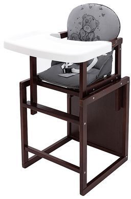 Стульчик- трансформер для кормления Babyroom Винни-220 тонированный пластиковая столешница серый-графит (мишка с сердцем)