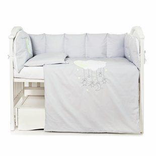 Постельный комплект 6 элементов Babycentre & Twins Moonlight 4011-BTMO-10 grey, белый / серый