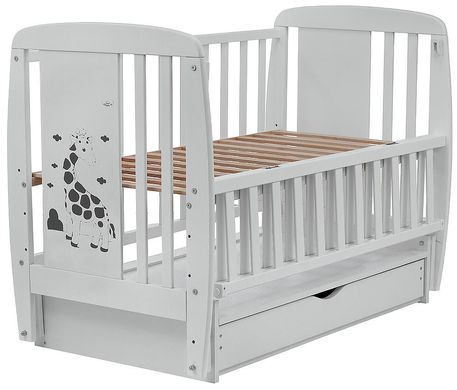 Дитяче ліжечко (кровать) ТМ Дубик-М Жирафа для новонароджених з відкидною боковиною + маятник з шухлядою, дерево бук (сірий)