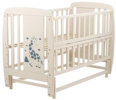 Дитяче ліжечко (кровать) ТМ Дубик-М Жирафа для новонароджених з відкидною боковиною + маятник, дерево бук (слонова кістка)