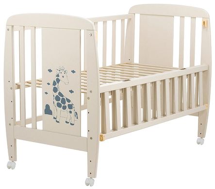 Дитяче ліжечко (кровать) ТМ Дубик-М Жирафа для новонароджених з відкидною боковиною на колесиках, дерево бук (слонова кістка)
